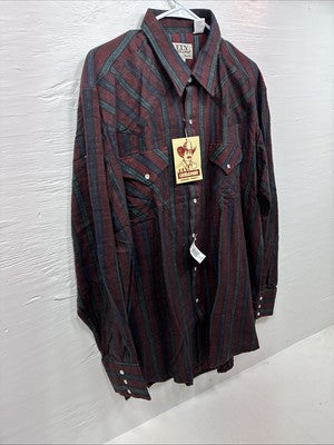 New Men’s ELY Cattleman Red Multicolor Stripe Long Sleeve Pearl Snap XL Q-96