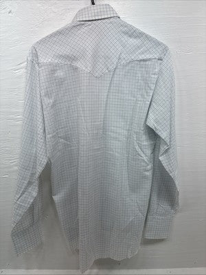 New Men’s H Bar C White Blue Plaid Long Sleeve Pearl Snap Larg M-37