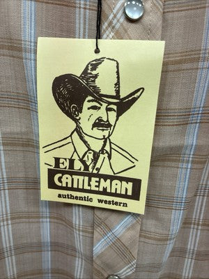New Men’s ELY Cattleman Tan Plaid Short Sleeve Pearl Snap XL R-39