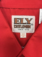 New Men’s ELY Cattleman Red Long Sleeve Pearl Snap 16.5 X 35 Large AA-56