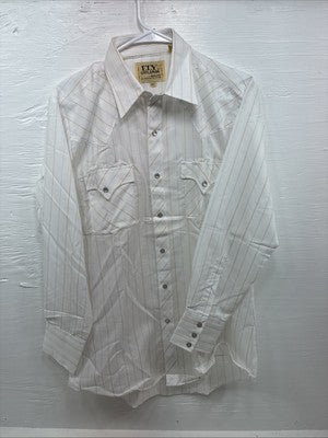 New Men’s ELY Cattleman White Stripe Long Sleeve Pearl Snap 16 X 34 Large M-24