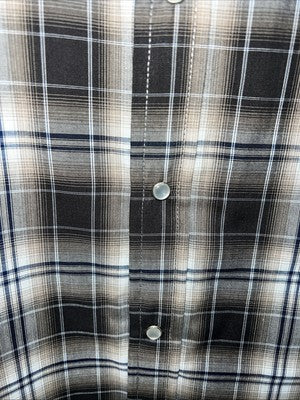 New Men’s Brown Plaid ELY Cattleman Long Sleeve Pearl Snap Shirt. L Tall P-68