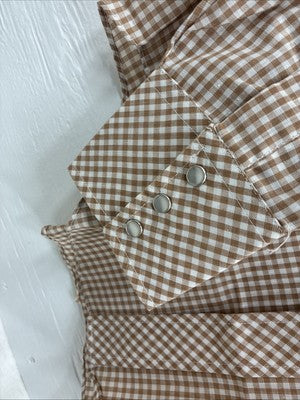 New Men’s Circle A Brown Checkered Long Sleeve Pearl Snap Large AA-55