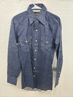 New Men’s LongHorn Blue Jean Long Sleeve Pearl Snap 14 Small AA-100