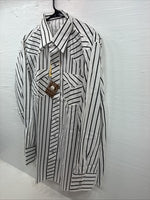 New Men’s H Bar C Black White Stripe Long Sleeve Pearl Snap 16.5 X 34 Large R-28