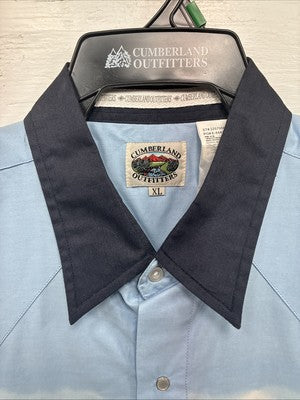 New Men’s Cumberland Blue Horse Design Long Sleeve Pearl Snap XL T-16