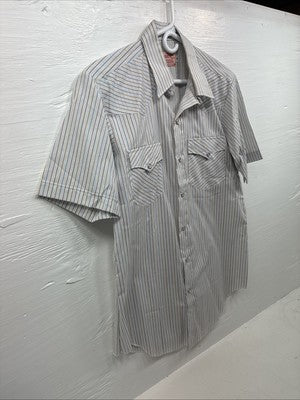 New Men’s H Bar C White Stripe Short Sleeve Pearl Snap 16 Large V-26
