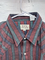 New Men’s ELY Cattleman Red Multicolor Stripe Long Sleeve Pearl Snap XL Q-96