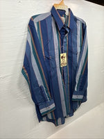 New Men’s ELY Cattleman Blue Multicolor Stripe Long Sleeve Pearl Snap 17 XL O-47