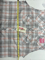 New Women’s Cumberland Gray Pink Plaid Short Sleeve Pearl Snap 2XL GG-62
