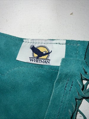 NOS Turquoise Whitman Show Chaps With Fringe Adjustable Waist 35” Small L-26