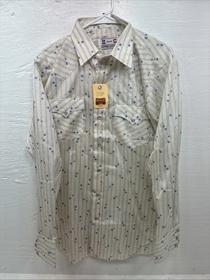 New Men’s H Bar C Yellow Floral Long Sleeve Pearl Snap 16 X 35 Large V-105