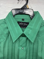 New Men’s White Horse Green Stripe Long Sleeve Pearl Snap Large Q-64