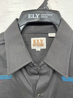 New Men’s ELY Cattleman Black Aztec Design Long Sleeve Pearl Snap Large Q-40