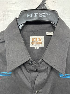 New Men’s ELY Cattleman Black Aztec Design Long Sleeve Pearl Snap Large Q-40