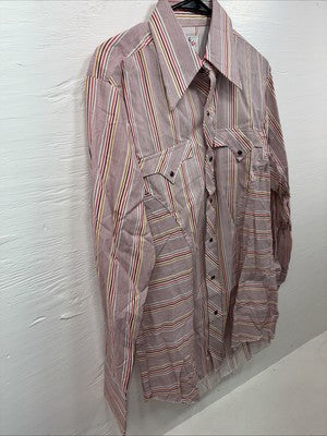 New Men’s Tem Tex Pink Stripe Long Sleeve Pearl Snap 15.5 X 33 Medium AA-91
