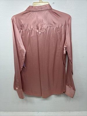New Women’s Dickson Jenkins Pink Silk Long Sleeve Pearl Snap Size 40 KK-26