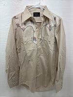 New Men’s Champion Western Tan design Long Sleeve Pearl Snap 15 Medium CC-11