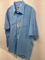 New Men’s ELY Cattleman Western Blue Simple Short Sleeve Pearl Snap 17 XL T-38