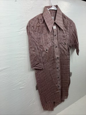 New Men’s Karman Pink Designed Short Sleeve Pearl Snap 14.5 Small AA-90