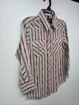 New Boys White Horse Red Stripe Long Sleeve Pearl Snap Small DD-112