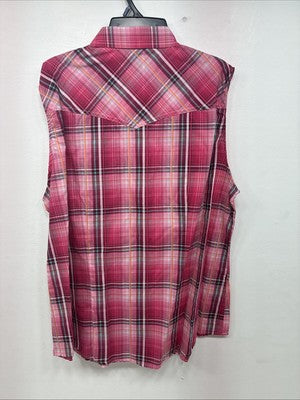 New Women’s Cumberland Pink Plaid Short Sleeve Pearl Snap 2XL GG-13