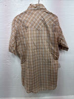 New Men’s ELY Cattleman Tan Plaid Short Sleeve Pearl Snap M R-40