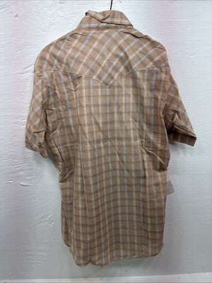 New Men’s ELY Cattleman Tan Plaid Short Sleeve Pearl Snap M R-40