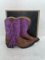 New Kids Purple With Fringe Ariat Cowboy Boots. 10012797 1.5 1 1/2 M. 23-107
