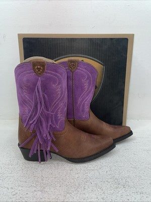 New Kids Purple With Fringe Ariat Cowboy Boots. 10012797 1.5 1 1/2 M. 23-107
