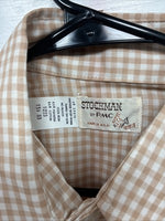 New Men’s Stockman Brown Checkered Long Sleeve Pearl Snap 15.5 Medium AA-66