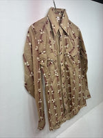 New Men’s ELY Plains Tan Red Floral Long Sleeve Pearl Snap Size 14.5 Small GG-7