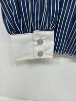 New Women’s H Bar C Blue Stripe Long Sleeve Pearl Snap Size 34 YY-108