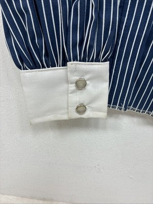 New Women’s H Bar C Blue Stripe Long Sleeve Pearl Snap Size 34 YY-108