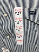 New Men’s Wrangler Blue White Stripe Long Sleeve Button Up 17.5 X 35 XL T-70