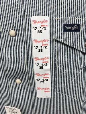 New Men’s Wrangler Blue White Stripe Long Sleeve Button Up 17.5 X 35 XL T-70