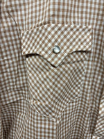 New Men’s Circle A Brown Checkered Long Sleeve Pearl Snap Large AA-55