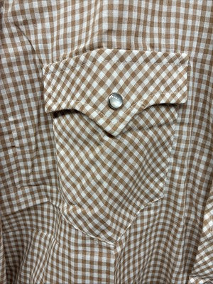 New Men’s Circle A Brown Checkered Long Sleeve Pearl Snap Large AA-55