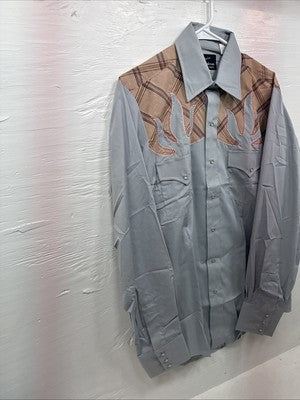 New Men’s Champion Western Gray Sensing Long Sleeve Pearl Snap 16 Large X-1