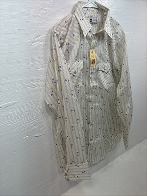 New Men’s H Bar C Yellow Floral Long Sleeve Pearl Snap 16 X 35 Large V-105