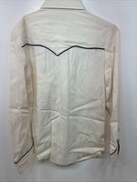 New Women’s H Bar c Cream Brown Designed Long Sleeve Pearl Snap Medium TT-117