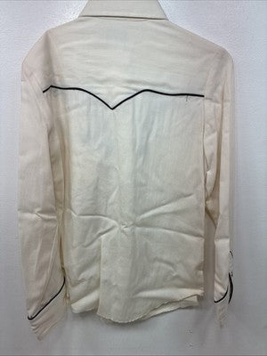 New Women’s H Bar c Cream Brown Designed Long Sleeve Pearl Snap Medium TT-117