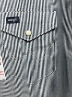 New Men’s Wrangler Blue White Stripe Long Sleeve Button Up 17.5 X 35 XL T-70