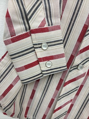 New Boys White Horse Red Stripe Long Sleeve Pearl Snap Small DD-112