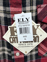New Men’s ELY Cattleman Red Plaid Long Sleeve Pearl Snap XL O-55