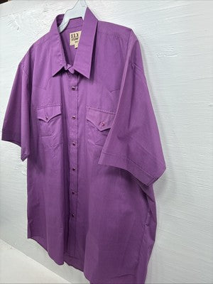 New Men’s ELY Cattleman Purple Simple Short Sleeve Pearl Snap 17 XL M-76