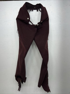 New Burgundy Cowboys Show Chaps With Fringe Adjustable Waist 32” N-45