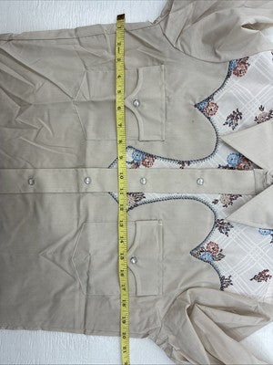 New Men’s Champion Western Tan design Long Sleeve Pearl Snap 15 Medium CC-11