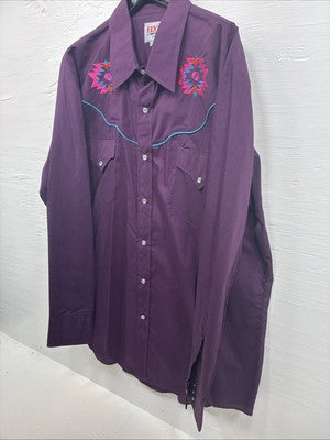 New Men’s ELY Diamond People Western Design Long Sleeve Pearl Snap Large V-85