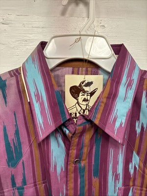 New Men’s ELY Cattleman Multicolor Design Long Sleeve Pearl Snap 17 X 34 XL R-82
